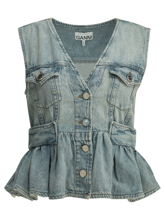 Denim Vest Tops Light Blue