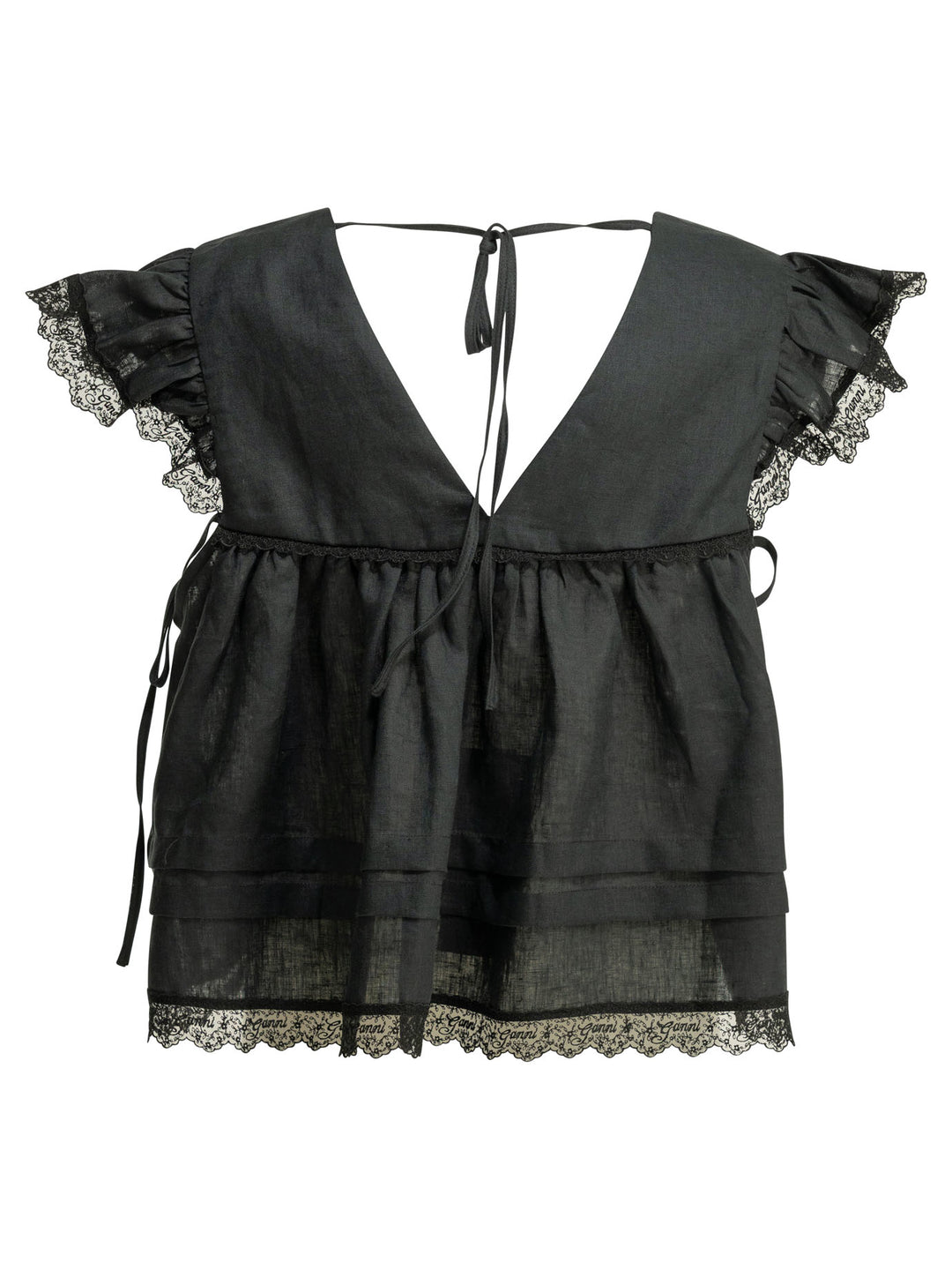 Ganni Linen Blouse Shirts - Black | a5d42b8aa41eab1fbf318f7f351cd36a2baf6925