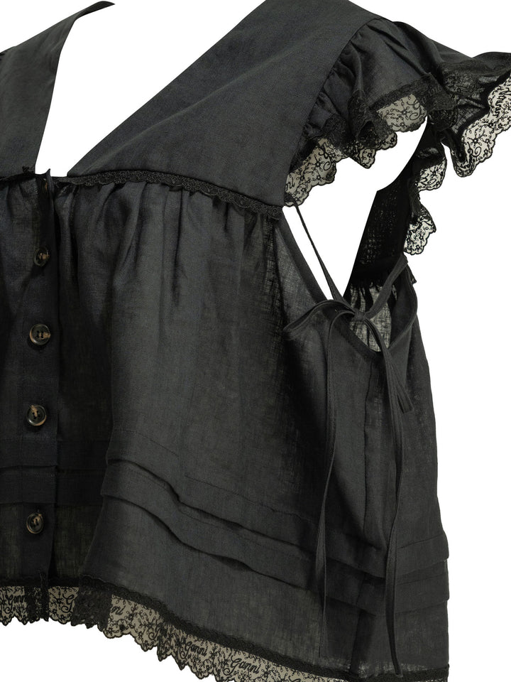 Ganni Linen Blouse Shirts - Black | 2b0ad82b9ee8b72b9cf6de0705504bbdddf18807