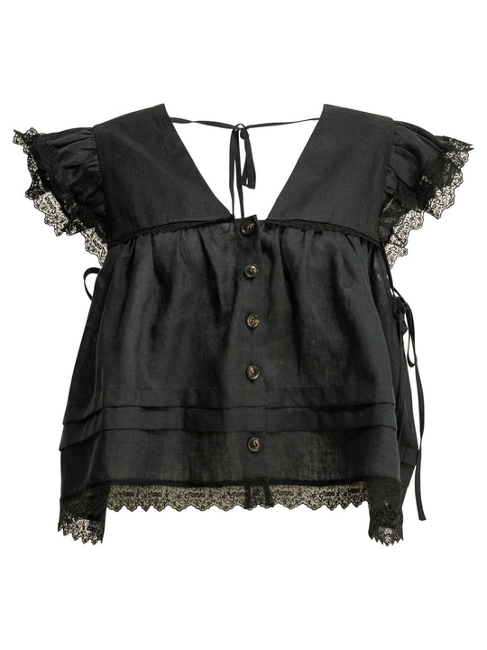 Linen Blouse Shirts Black