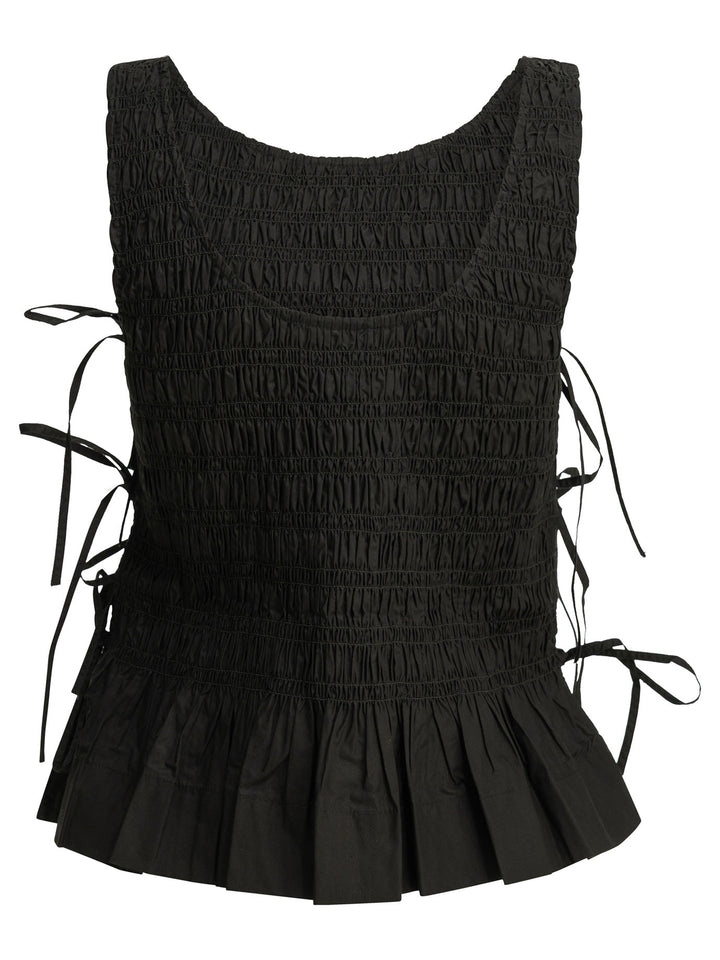 Ganni Casual Pleated Top Tops - Black | 23d03d497c4f13313ac8dbd824e7595b81db199b