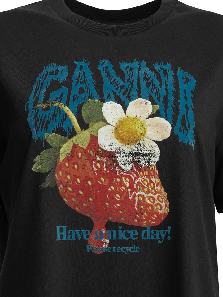 Ganni Strawberry T-shirts - Black | 8aef8068469efe8b2afec1e79c5d197bd7aadf01