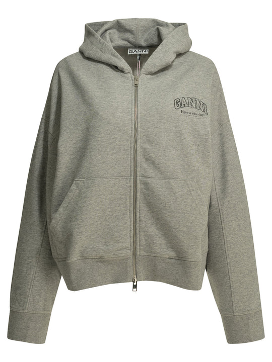 Sweatshirt With Zipper And Logo Sweatshirts Grey