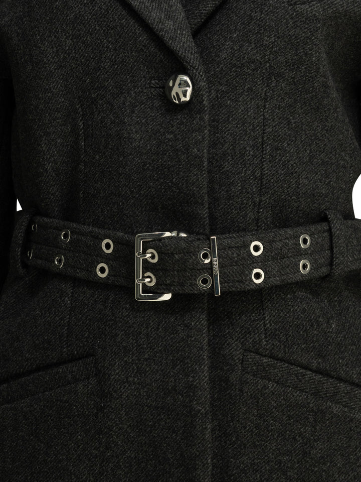 Ganni Lightweight Wool Jacket Jackets and Coats - Black | 9f6382db76656a8b8257c1b8338d28a3fc5d78de