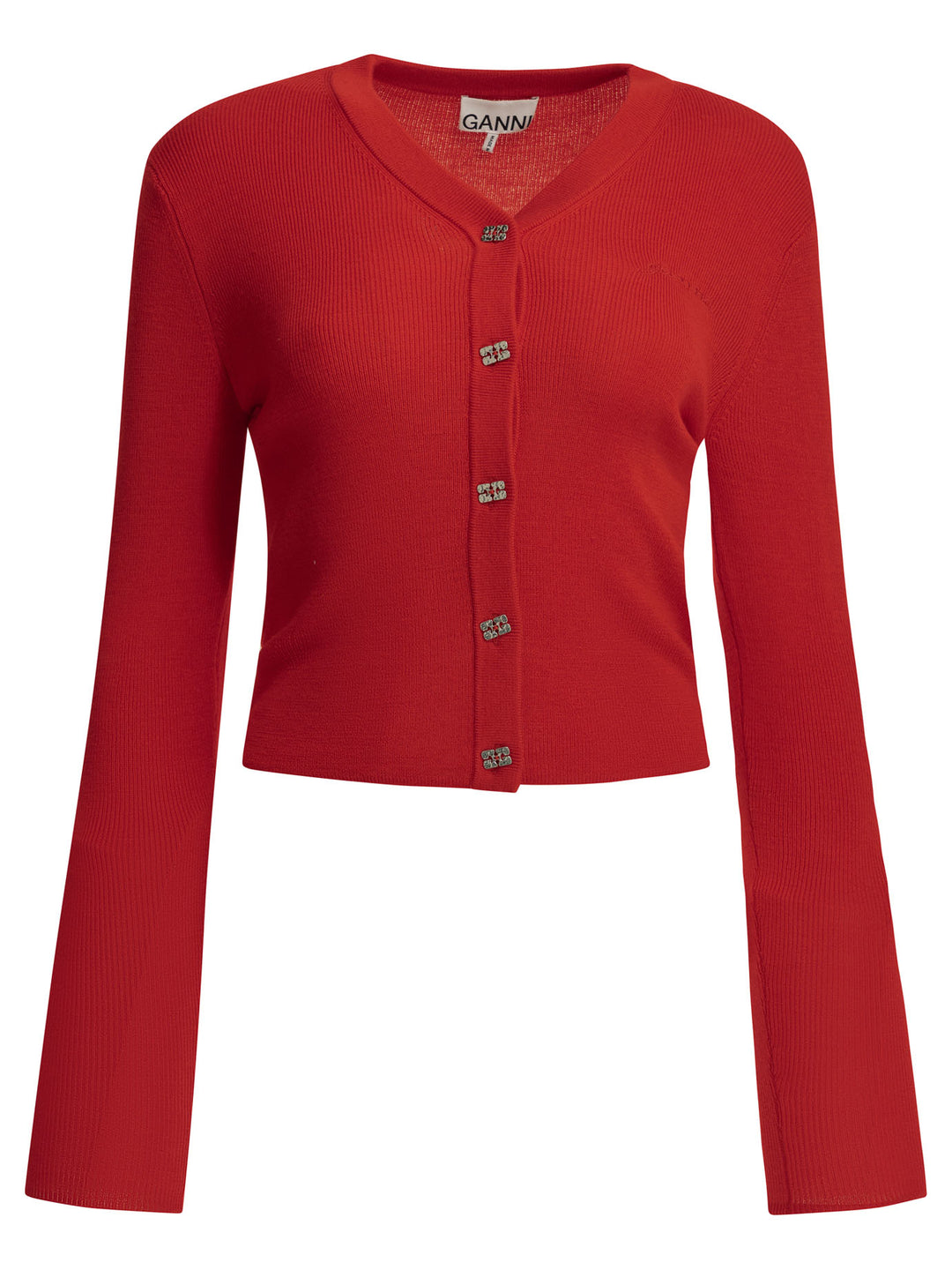 Ganni Merino Wool Cardigan Knitwear - Red | 19b4e2932dca1fceb5a0357ed53c636e64f3b634