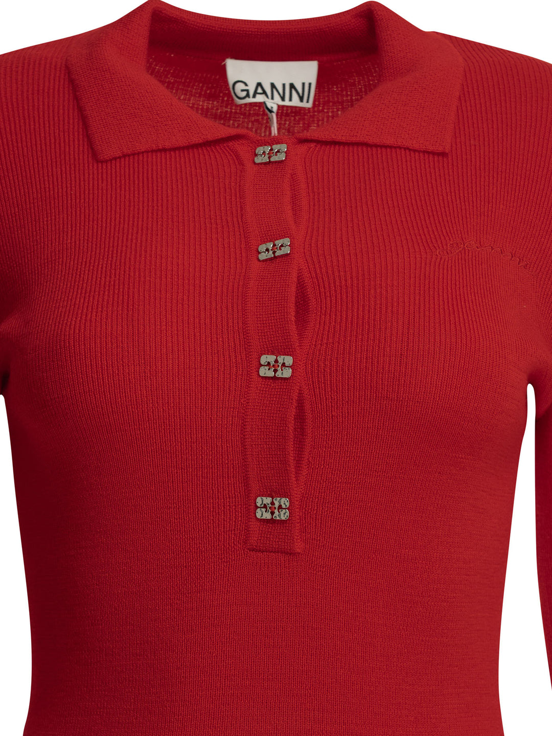 Ganni Merino Wool Polo Sweater Knitwear - Red | b9dd8dd437010ffcc1bfac0b3f705933bd145347