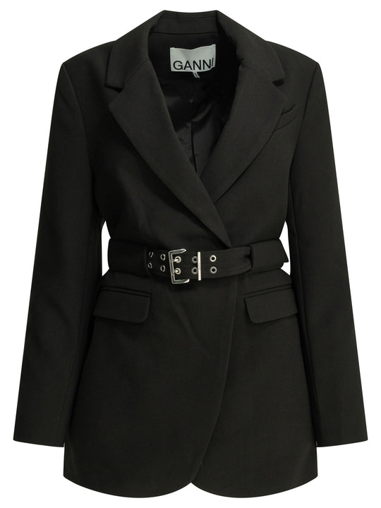 Crepe Blazer Jackets And Coats Black
