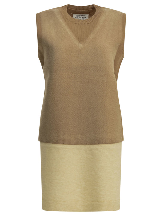 Virgin Wool Vest Knitwear Beige