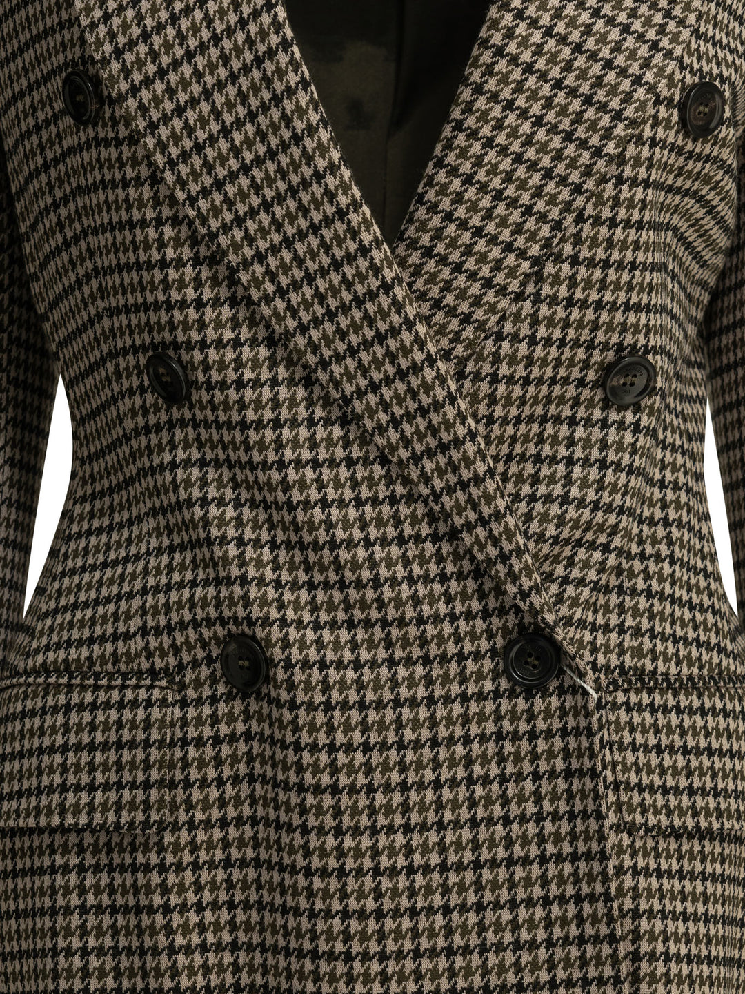 Max Mara Double-Breasted Houndstooth Blazer Jackets and Coats - Brown | 73ad256b342835969d98a17b78066e1f541ca998