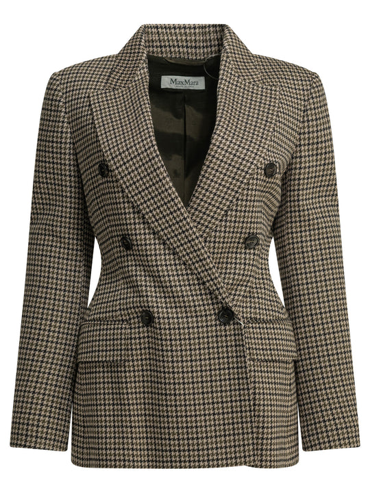Double-Breasted Houndstooth Blazer Jackets And Coats Brown