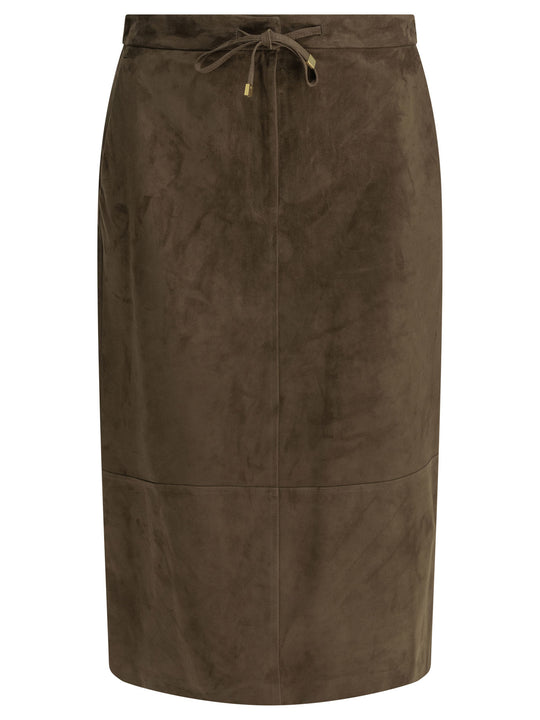 Suede Leather Midi Skirt Skirts Brown