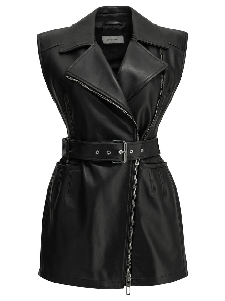 Max Mara Sportmax Sleeveless Leather Jacket Jackets and Coats - Black | 2aac0ba5459f23c4194f9eec87bd3a1a2161ef51