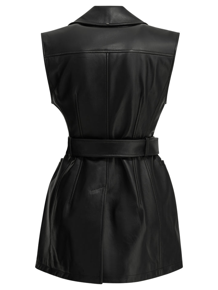 Max Mara Sportmax Sleeveless Leather Jacket Jackets and Coats - Black | 628ca7ededfbf02126d6a354e70206e7dc8517e5