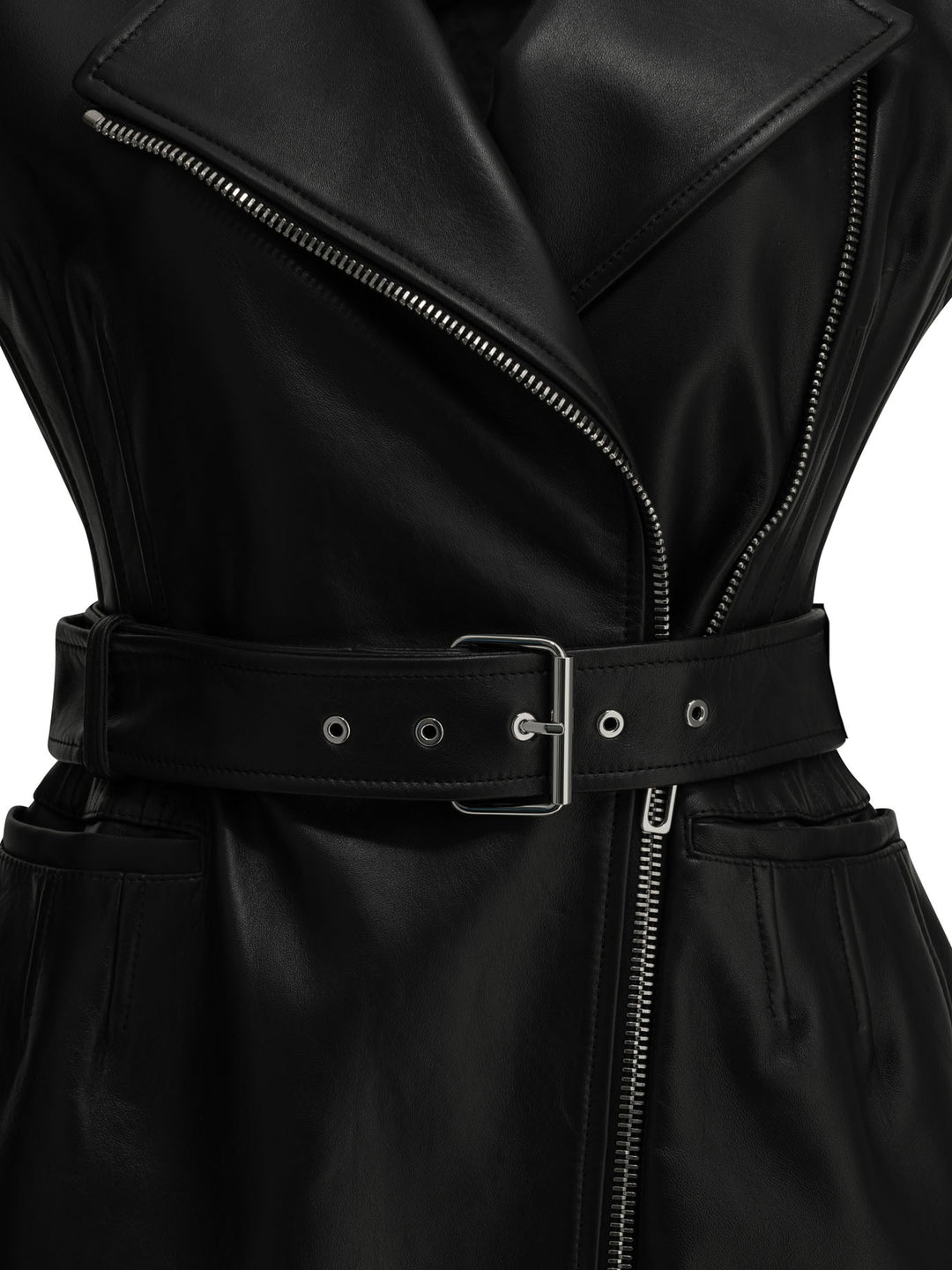 Max Mara Sportmax Sleeveless Leather Jacket Jackets and Coats - Black | 0e5f4dcae06774d5edac6389ba888f3c1e257a45