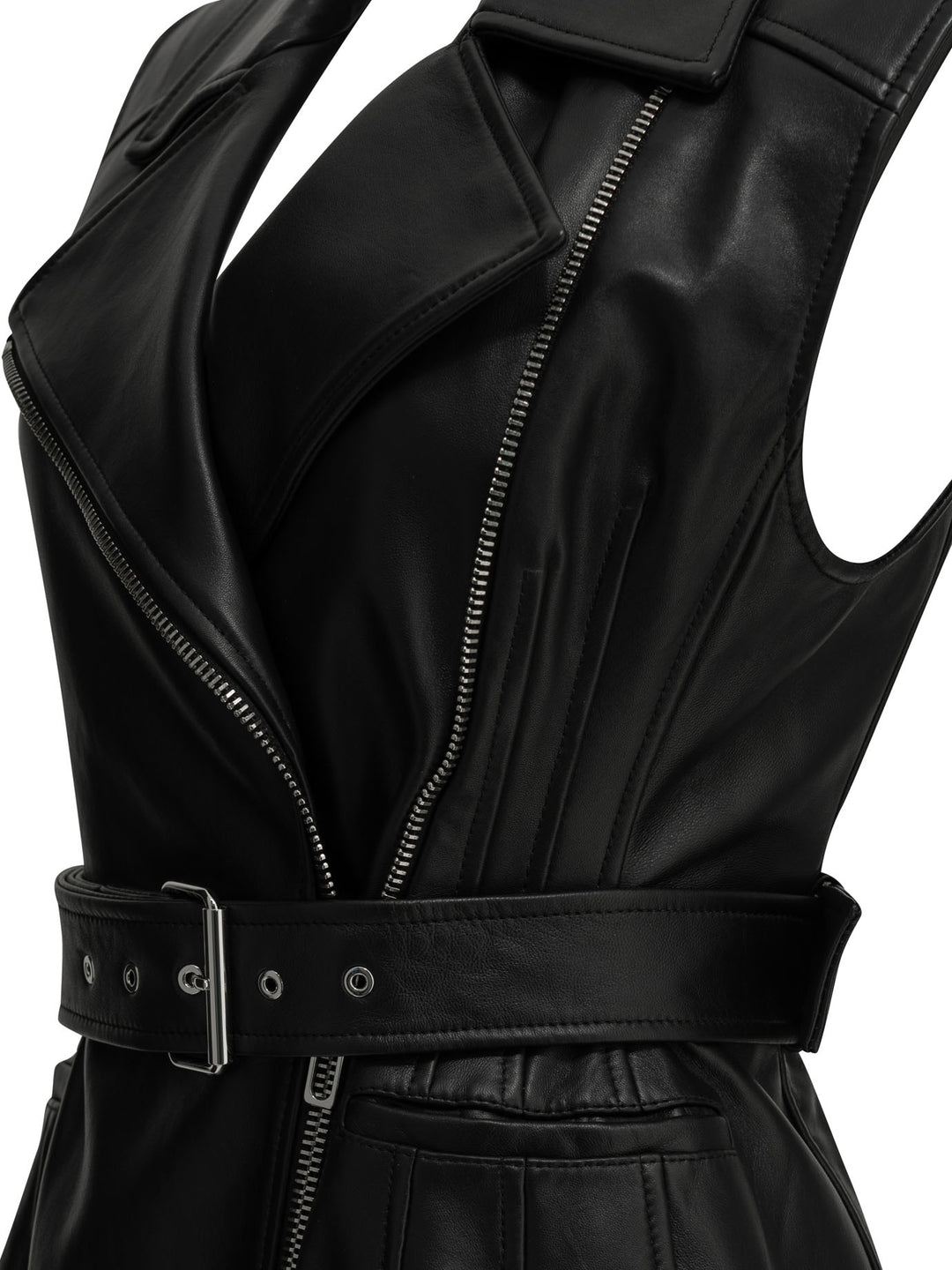 Max Mara Sportmax Sleeveless Leather Jacket Jackets and Coats - Black | 4ca429b910b29f7470ba8e3092fa67d7d9736472
