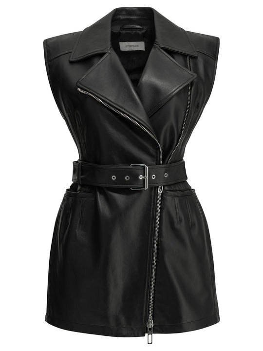 Sleeveless Leather Jacket Jackets And Coats Black