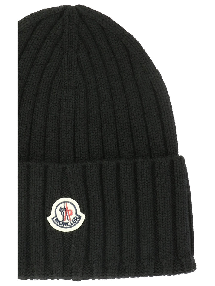 Moncler Wool Beanie With Logo Hats - Black | ee794e897a4c460debd7506d76d39ca9dfeea606
