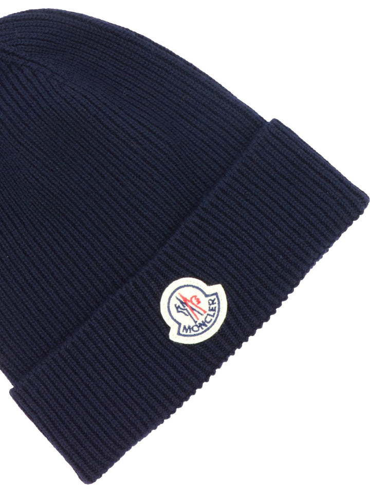 Moncler Wool Beanie With Logo Hats - Blue | ddea93084e2a3db144570c48deab9f425c14aafc