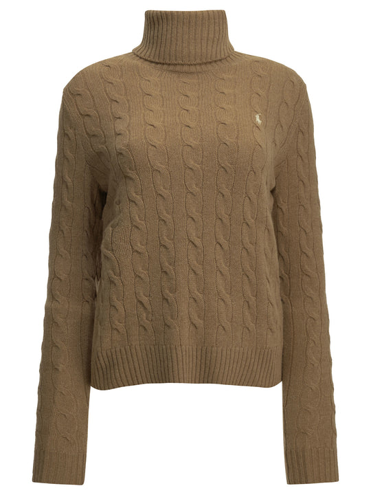 Turtleneck Sweater With Logo Knitwear Beige