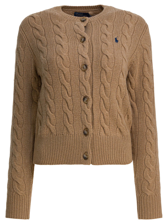 Wool And Cashmere Cardigan With Logo Knitwear Brown