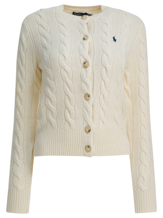 Wool And Cashmere Cardigan With Logo Knitwear White