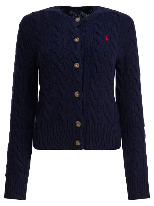 Wool And Cashmere Cardigan With Logo Knitwear Blue