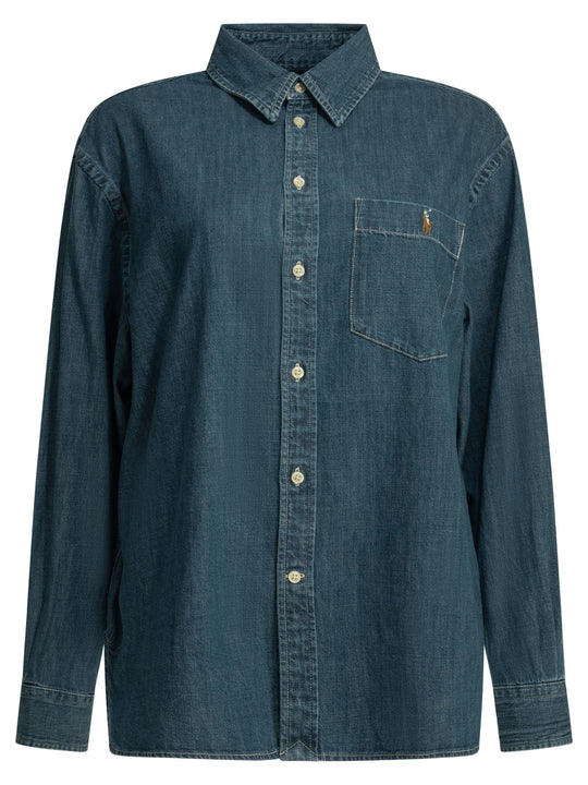 Big-Fit Casual Shirt With Logo Shirts Blue