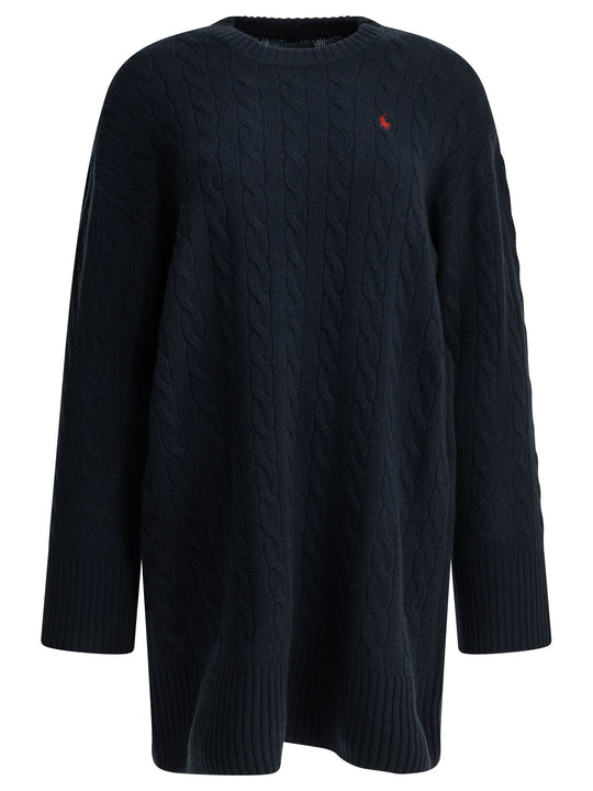 Short Knit Dress With Logo Dresses Blue