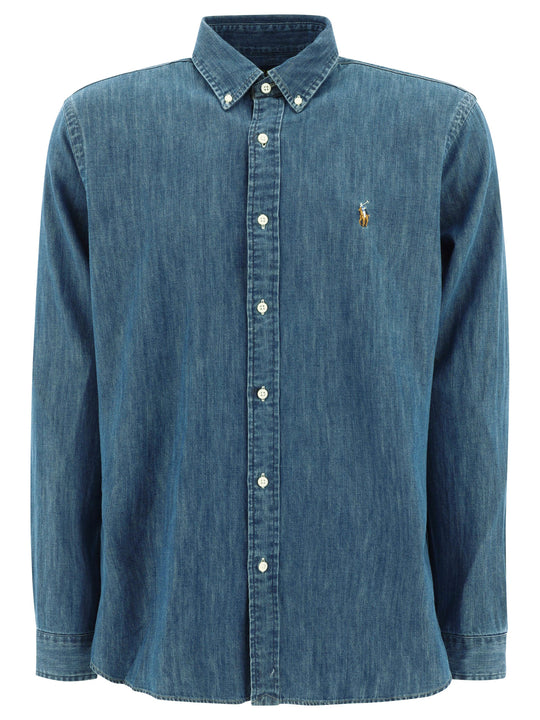Custom-Fit Casual Shirt With Logo Shirts Blue