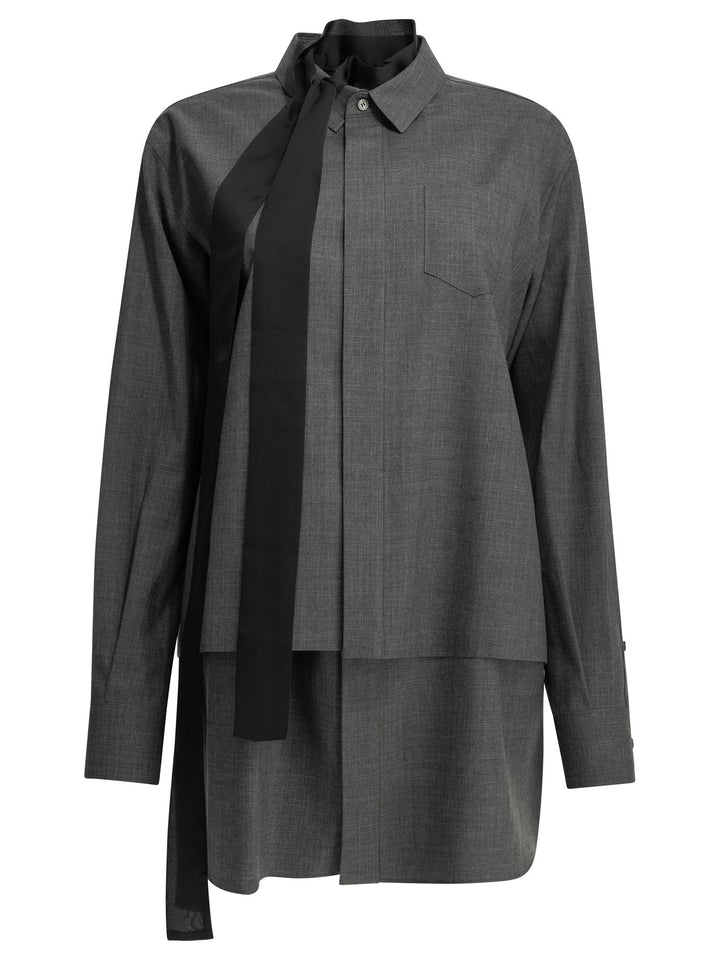 Sacai Short Wool Shirtdress Dresses - Grey | 6baeb5138d4e33d6ca776ae835bf84df6fc6c9a0