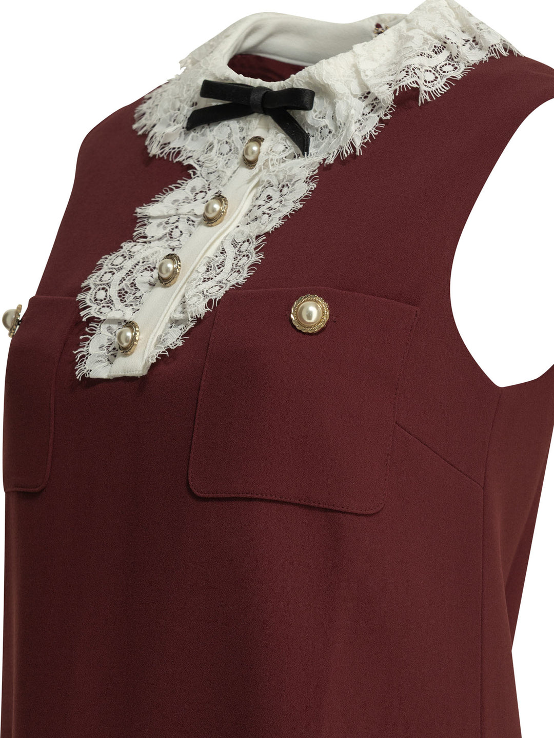 Self-Portrait Short Dress With Lace Detail Dresses - Bordeaux | 644946df5db91c554bb369209c04b57ad20001f6