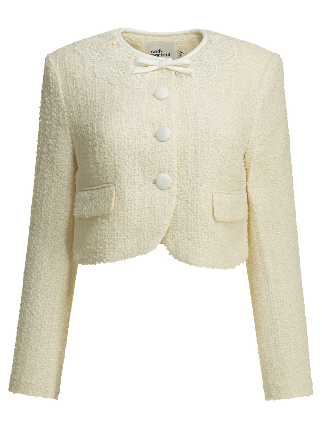 Self-Portrait Bouclé Blazer With Lace Details Jackets and Coats - White | 6fe5c60e3cde270d3f0323e07ac43764ddf02ec8