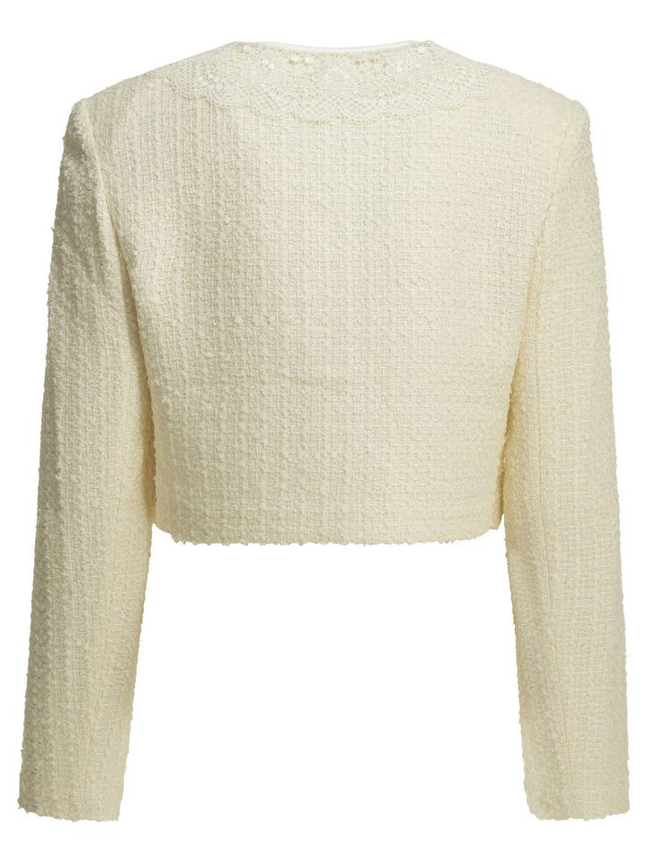 Self-Portrait Bouclé Blazer With Lace Details Jackets and Coats - White | 590f0c0354da88f32574f059bba4f7b3b31618fd