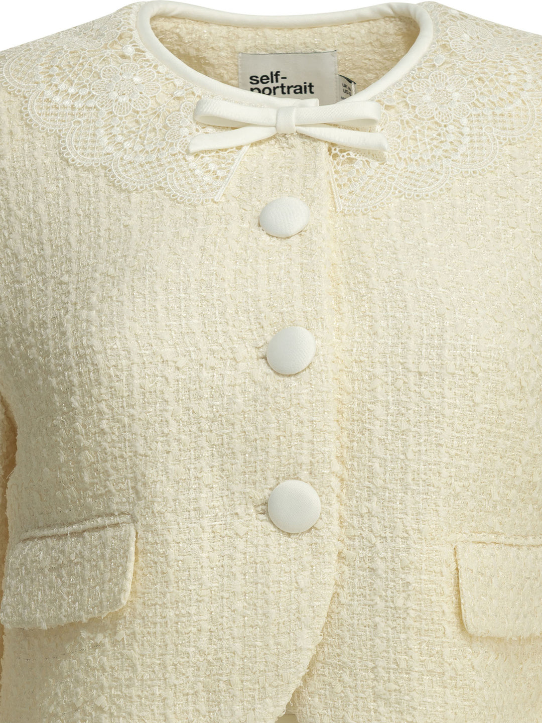 Self-Portrait Bouclé Blazer With Lace Details Jackets and Coats - White | 54f1bbb82f9135cd4843f9fcad0e98263e86eb7e