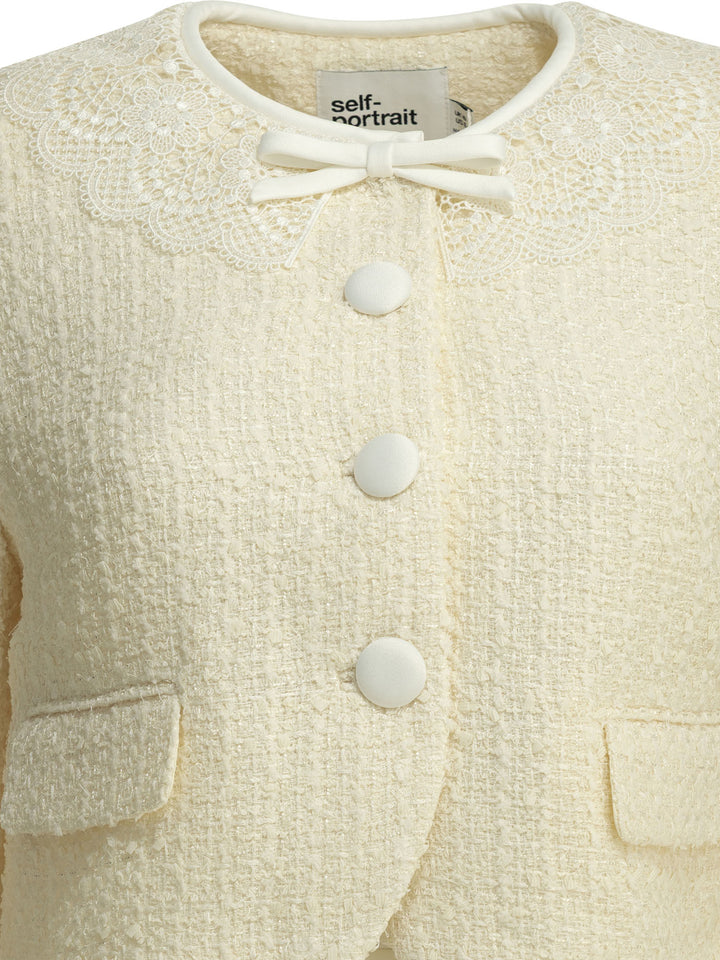 Self-Portrait Bouclé Blazer With Lace Details Jackets and Coats - White | 54f1bbb82f9135cd4843f9fcad0e98263e86eb7e