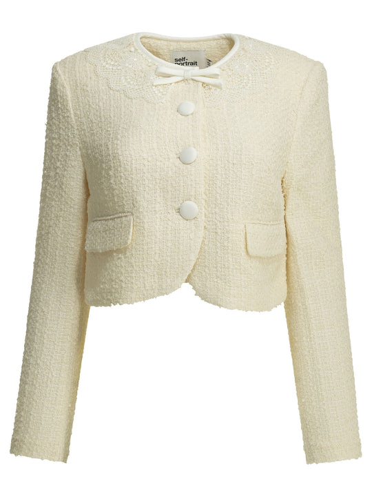 Bouclé Blazer With Lace Details Jackets And Coats White