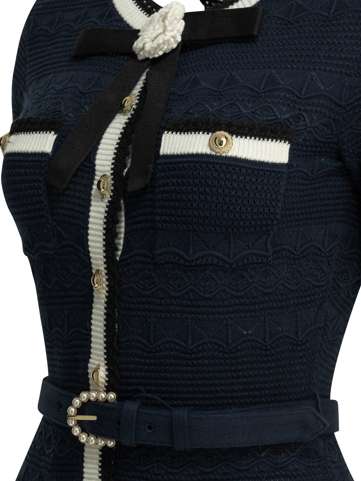 Self-Portrait Knit Midi Dress Dresses - Blue | 7f37d02cc9168a09584aacae33d5a6cfcb5d7676