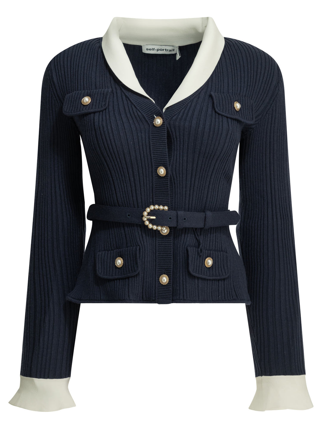 Self-Portrait Woven Knit Cardigan Knitwear - Blue | d6c55b96f281e30bea435cd8753862b01219c44c