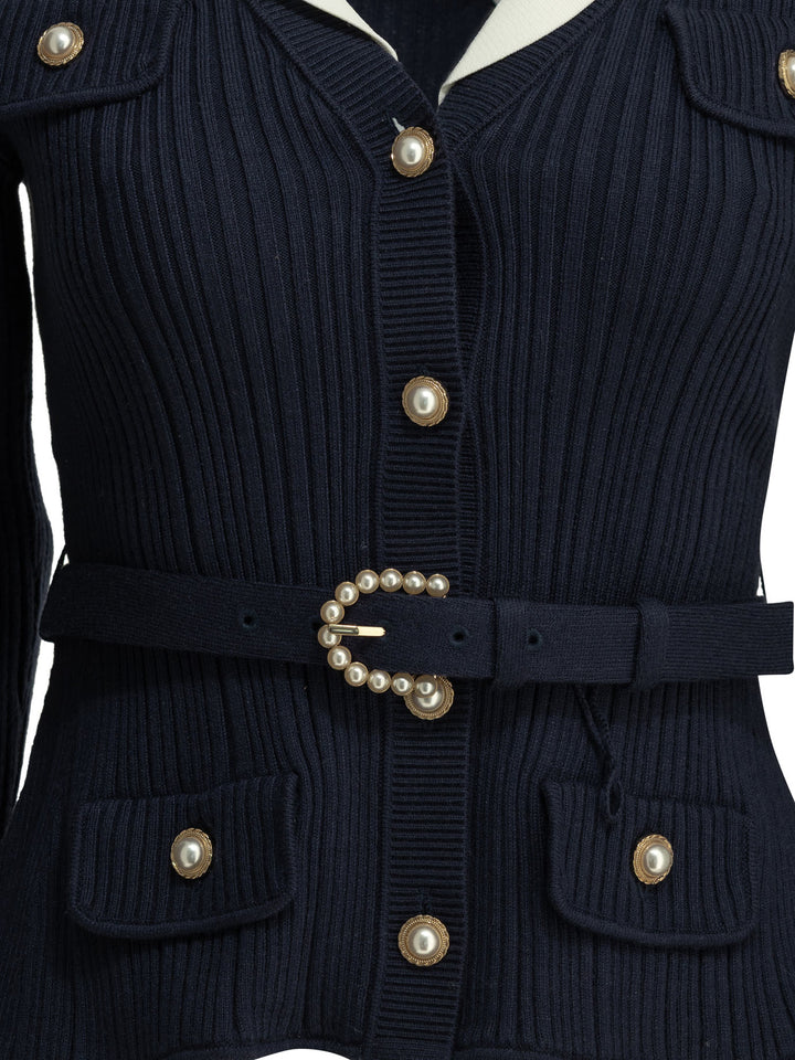 Self-Portrait Woven Knit Cardigan Knitwear - Blue | d043ce42fcd4369bdd7ca9d077a5c9babce9deab