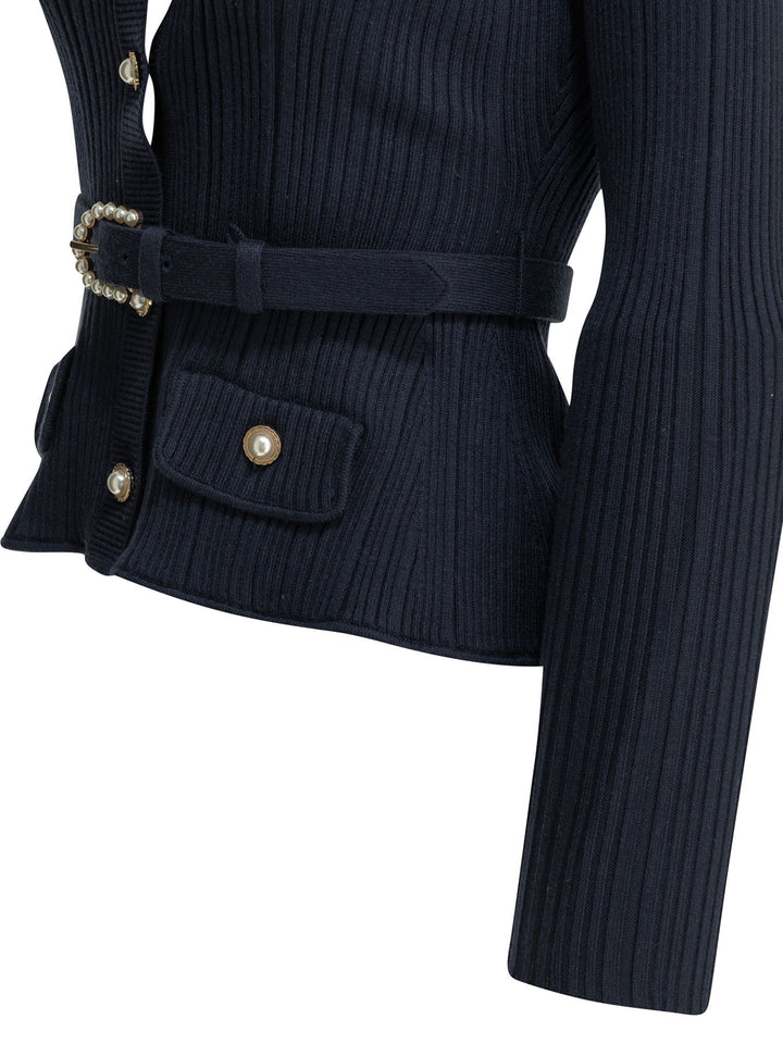 Self-Portrait Woven Knit Cardigan Knitwear - Blue | 1a1fa2db3213d7591d521ca82343b67c2b5480fa