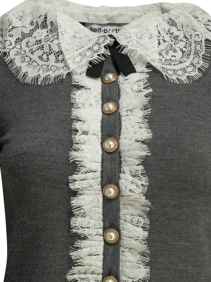 Self-Portrait Sweater With Lace Collar Knitwear - Grey | bf0aeba947904650528b6e8f047abcb7c359b2f2