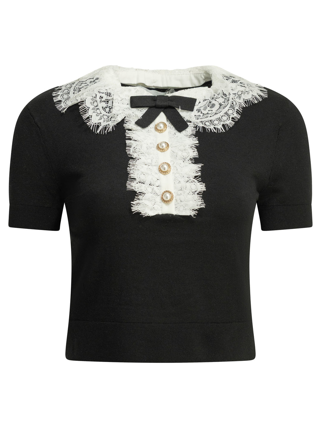 Self-Portrait Sweater With Lace Collar Knitwear - Black | 5b91284d61260b1c45260892e852bd4cf9317b27