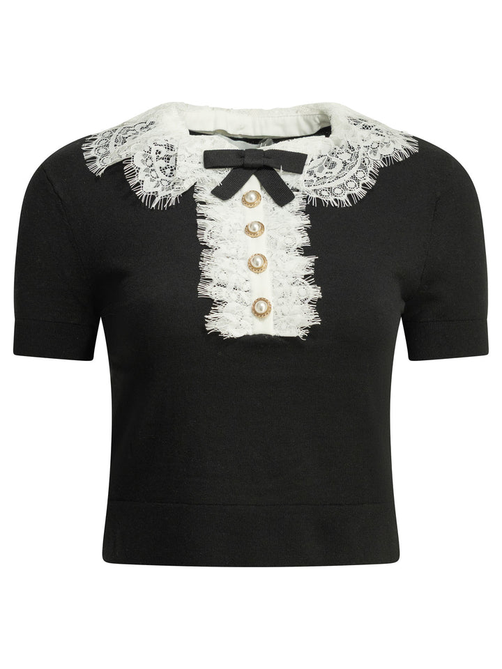 Self-Portrait Sweater With Lace Collar Knitwear - Black | 5b91284d61260b1c45260892e852bd4cf9317b27