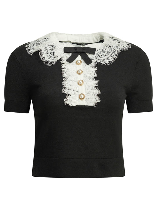 Sweater With Lace Collar Knitwear Black