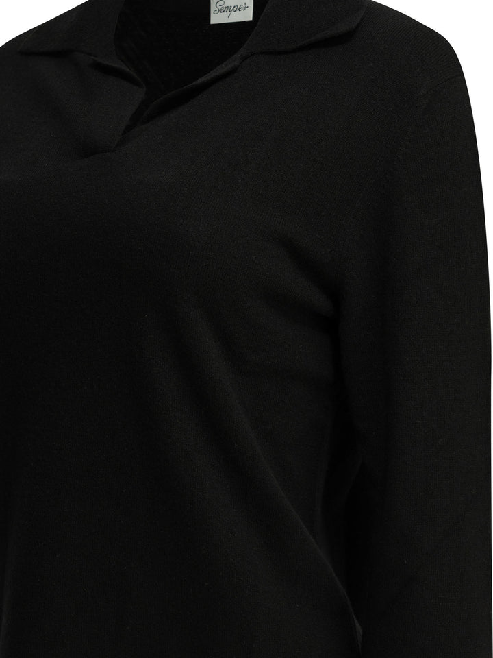 Semper Cashmere Polo Sweater Knitwear - Black | 73657077eaeae50ee31cc1aa87b6c3cbf0695608