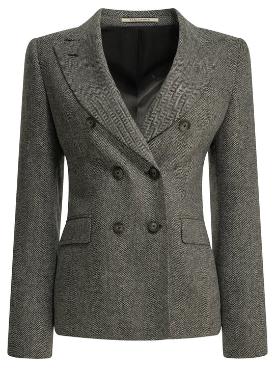 Double-Breasted Herringbone Blazer Jackets And Coats Grey