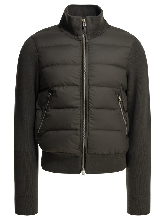 Nylon And Wool Short Down Jacket Jackets And Coats Grey