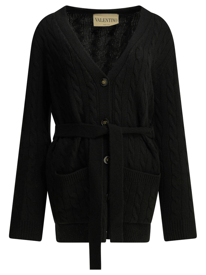 Valentino Cashmere Cable-Knit Cardigan Knitwear - Black | 6a8890e4c5f2b8ba38a17843fa497502fcee6848