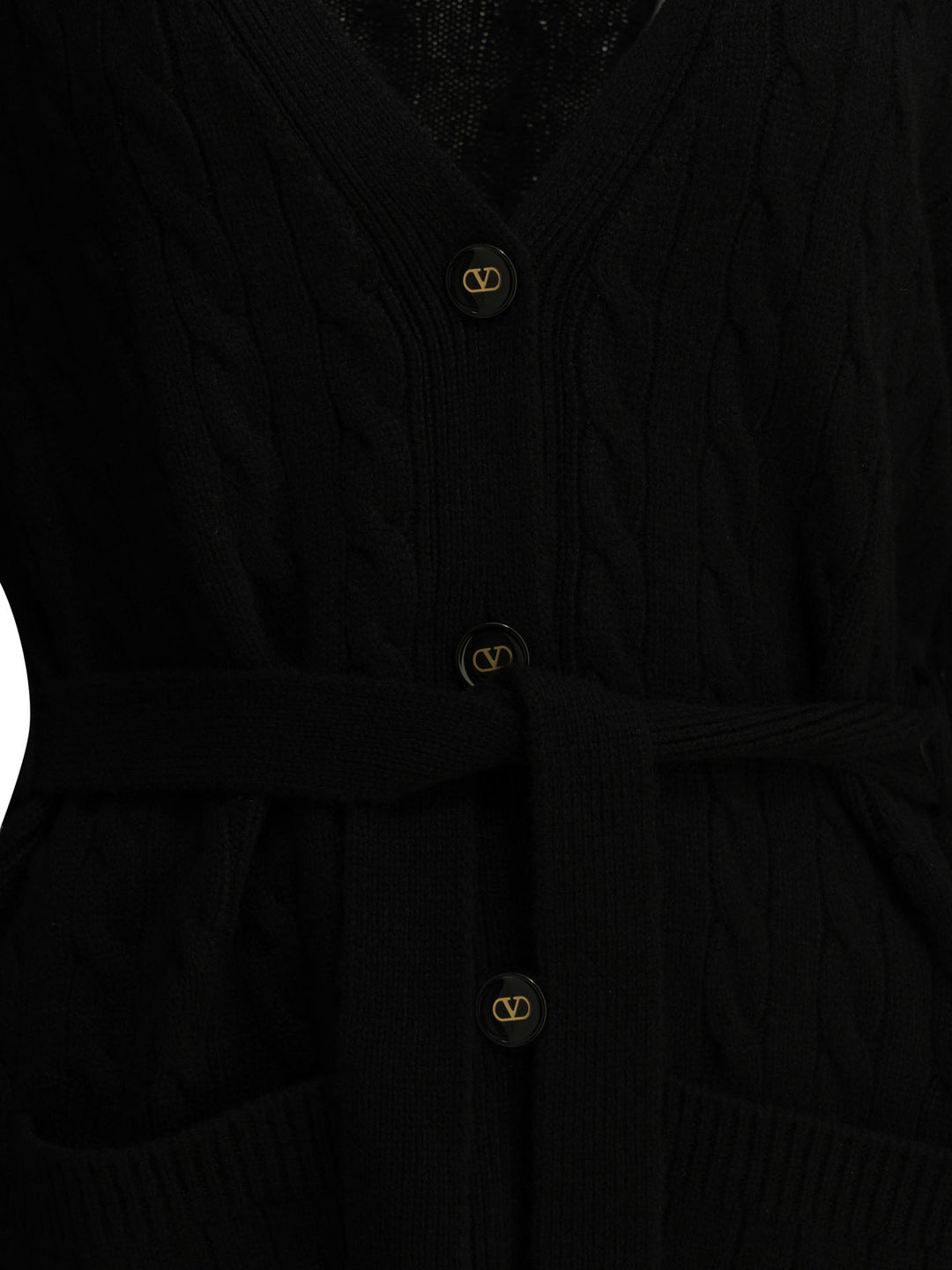 Valentino Cashmere Cable-Knit Cardigan Knitwear - Black | fd199655d5be02194076be5d0e2381a165247fe9