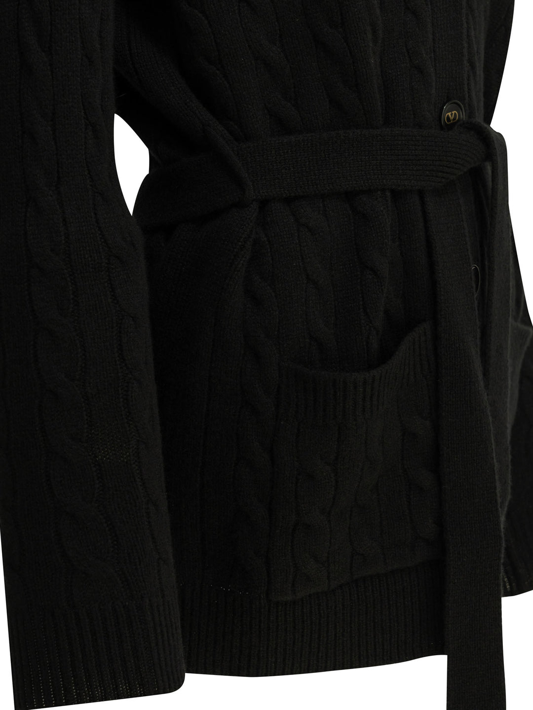 Valentino Cashmere Cable-Knit Cardigan Knitwear - Black | 0e98f3af1fd211bd752ab4bd7f1b992870cb63b7